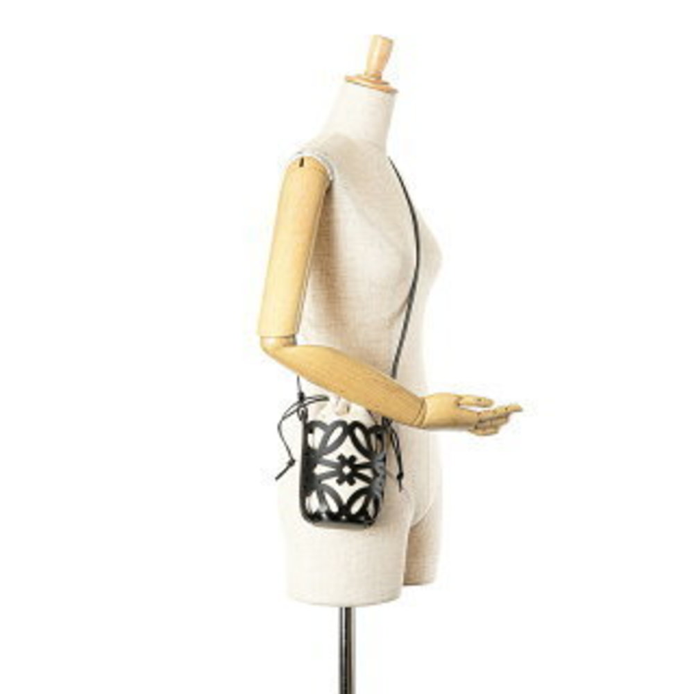 Loewe Anagram Cutout Pocket Crossbody Shoulder Bag Black Leather Canvas - Picture 8 of 8